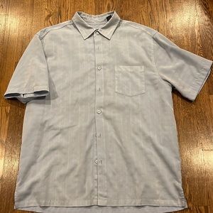 Michael Brandon men’s light blue check short sleeve polyester shirt size XL